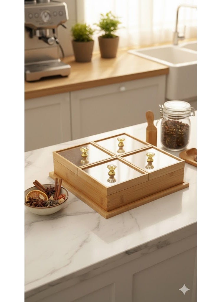 Premium Wooden 4-Compartment Serving Box with Transparent Lids - Elegant Organizer for Nuts, Dates, and Sweets - Image 4